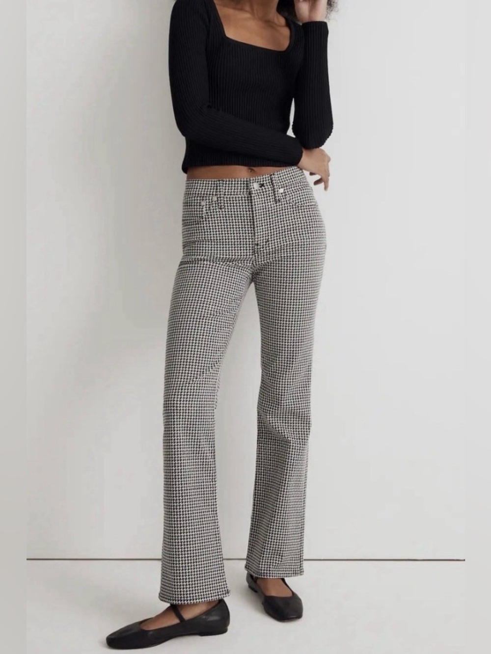Madewell Mid Rise Kick Out Jeans Houndstooth Check Stretch Women’s Size 29